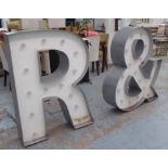 GIANT LETTER 'R' METAL, with lights and an ampersand, 121cm H.