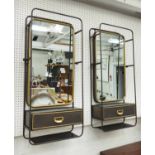 HIS AND HERS WALL MOUNTED DRESSING MIRRORS, with one drawer in each, adjustable mirrors,