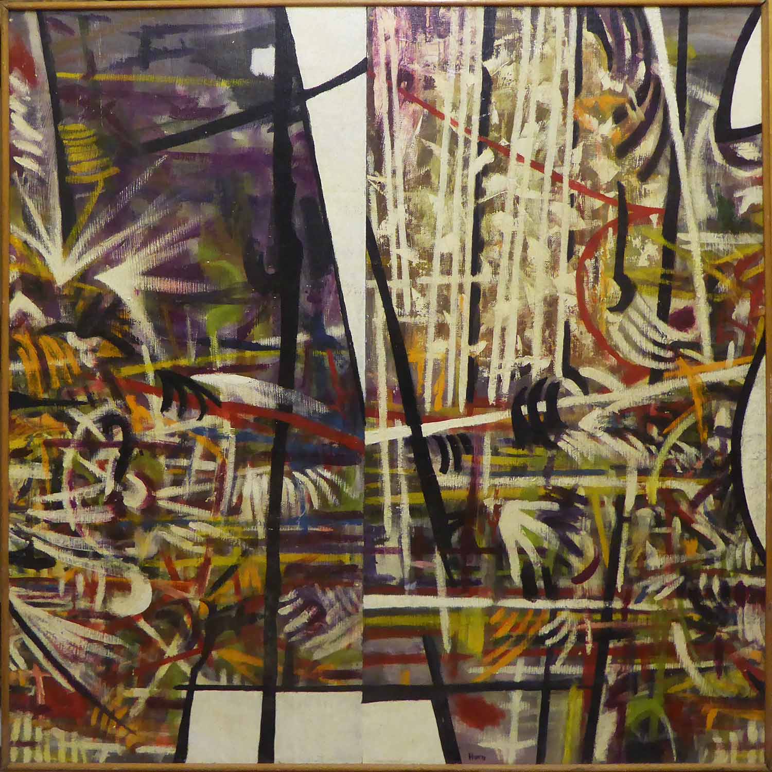 WITHDRAWN - HURN 'Abstract Composition', 1950/60's, oil on boards, signed, 125cm x 120cm, framed.