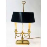 BOUILLOTTE STYLE LAMP, gilt metal, two branch, with green metal shade, 33cm W x 58cm H.