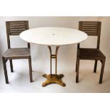 ART DECO GARDEN TABLE, 1920's French Art Deco circular metal and original yellow painted,