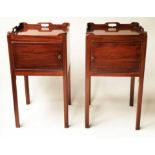 BEDSIDE CABINETS, a pair, George III design, figured mahogany, each with panelled door,