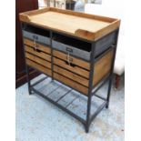 SIDEBOARD, industrial inspired design, with galleried top, 78cm x40cmx 91cm.