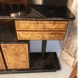 SIDE CABINET, Art Deco style ebonised with burr walnut drawer fronts on plinth base,