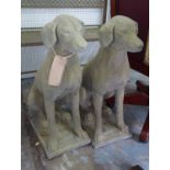 COUNTRY ESTATE DOG STATUES a pair in Cotswold stone style weathered finish, 72cm H.