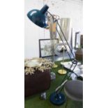 ANGLEPOISE INSPIRED FLOOR STANDING READING LAMP, blue finish, 200cm H at tallest.