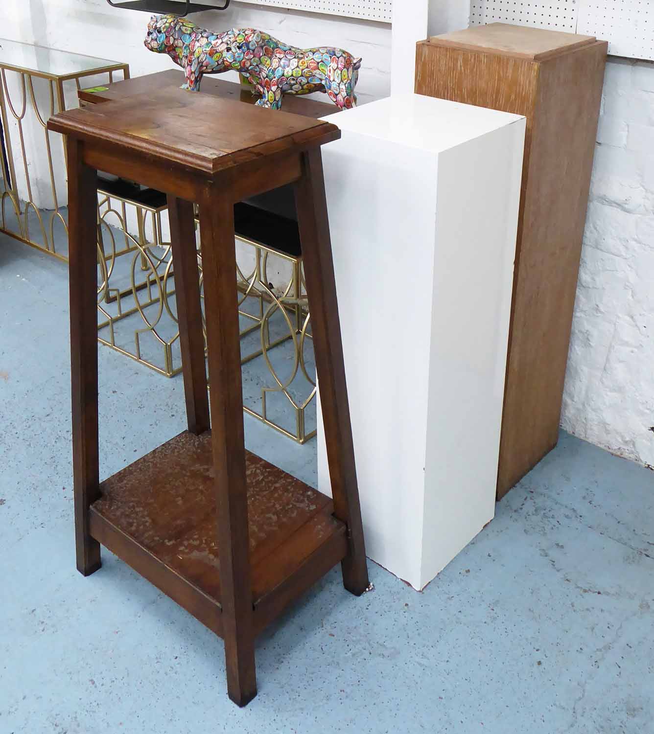 PEDESTALS, a collection of three, various sizes and descriptions, 112cm at tallest.