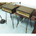 BEDSIDES, a pair, Hollywood Regency style, one drawer on each, 41cm x 34cm x 69cm.