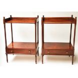 LAMP TABLES, a pair, George III figured mahogany each galleried with undertier and drawer.