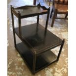 WILLIAM YEOWARD SIDE TABLE, three tiered in an ebonised and line painted finish,