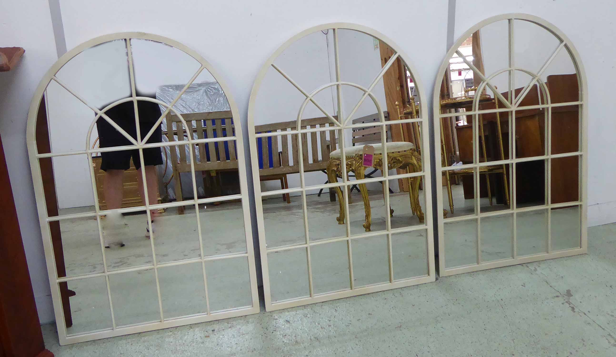 ORANGERY MIRRORS, a set of three, French Provincial inspired, white painted finish, 60cm x 90cm.