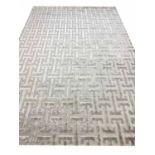 CONTEMPORARY ART DECO DESIGN SILK CARPET, 270cm x 180cm, geometric silver field.