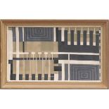 FRANK LLOYD WRIGHT 'Abstract' on linen, 40cm H x 69cm W.