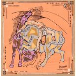 PABLO PICASSO, Bull Fighter, on silk, 78cm x 78cm.