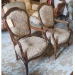 FAUTIEULS, a pair with carved showframe and paisley style upholstery, each 61cm W x 99cm H.