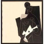 PABLO PICASSO 'Woman with Guitar' on silk, 71cm x 68cm.