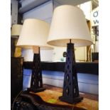 TABLE LAMPS, a pair, contemporary ebonised, with ivory shades, 73cm H.