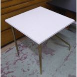 ADAM WILLIAMS DESIGN SIDE TABLE, gilt metal base with stone top, 51cm H x 50cm W.