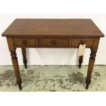 WRITING TABLE, Victorian mahogany having three frieze drawers raised on turned supports,