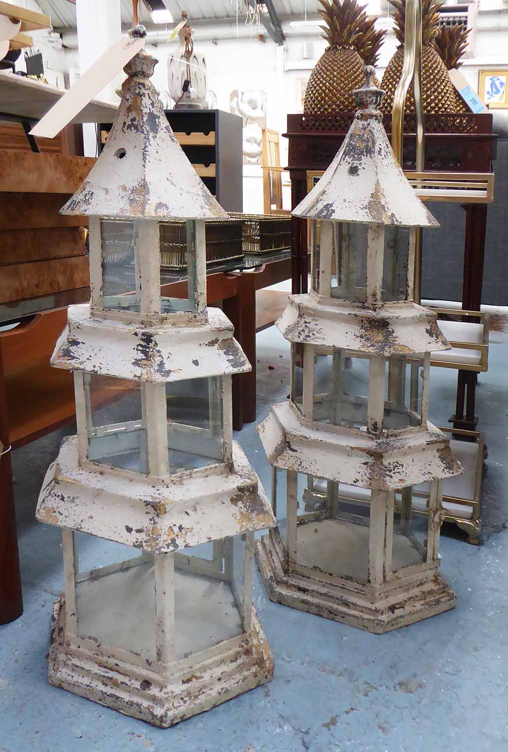 PAGODA LANTERNS, a pair, French-Orientalist style, 65cm H.