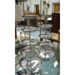 PETIT FOUR STANDS, a pair, silvered finish, five tiers each, 80cm H.