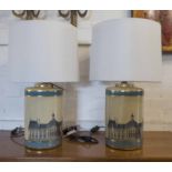 LOUVRE TABLE LAMPS, a pair, ceramic jar shaped with shades, 62cm H.