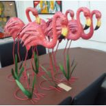 FLAMINGOES, a set of six, stylised polychrome finish, 72cm H x 19cm D x 53cm W (approx.).