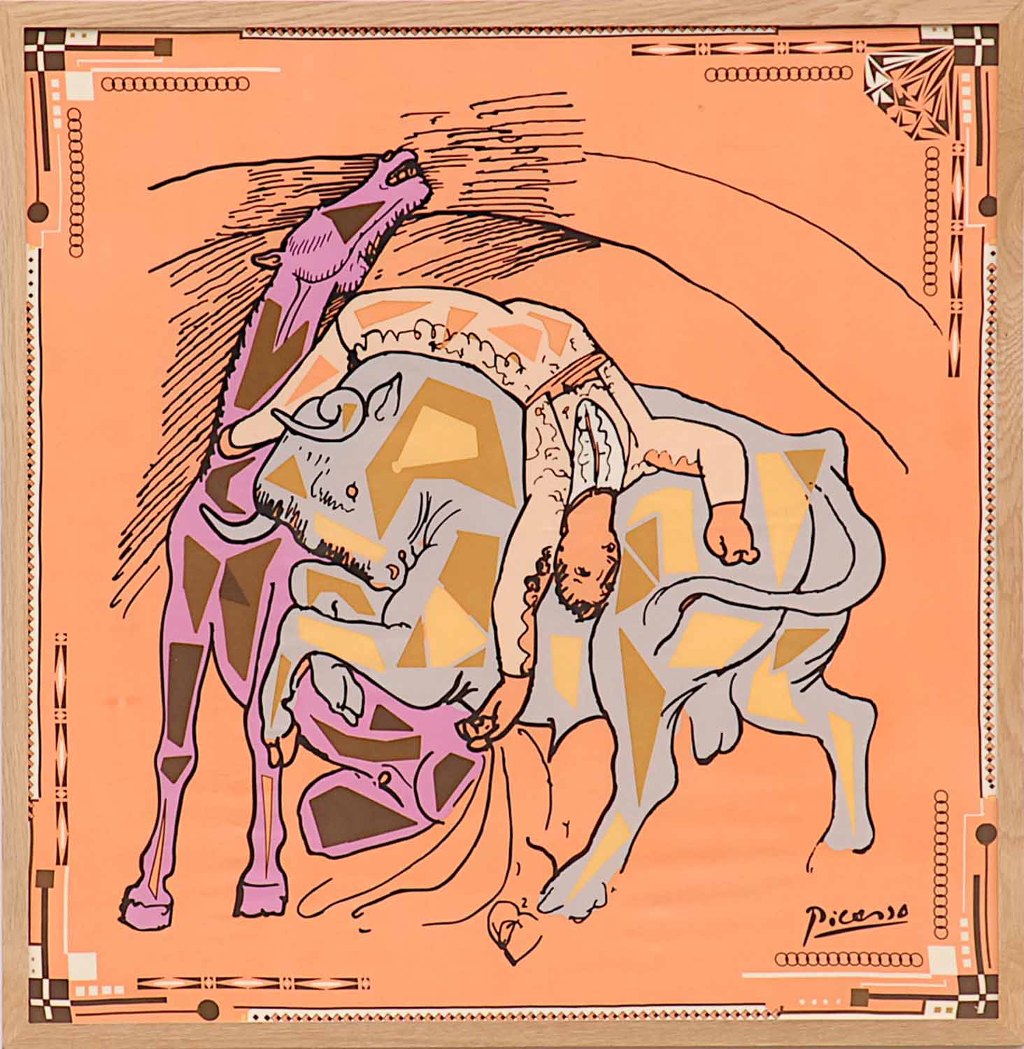 PABLO PICASSO, Bull Fighter, on silk, 78cm x 78cm. - Image 2 of 2