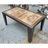 LOW TABLE, vintage French style with faux wine box boarding detail, 106cm x 59cm x 48cm.