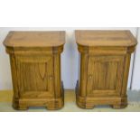 BEDSIDE CABINETS, a pair, hardwood, each with drawer above a door, one with shelf,