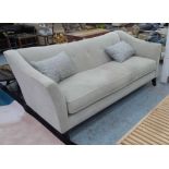 JOHN LEWIS SOFA, grey fabric finish with two scatter cushions on ebonised supports, 215cm W.