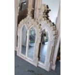 WALL MIRRORS, a set of three, French provincial inspired, distressed wood frames, 118cm x 61cm.