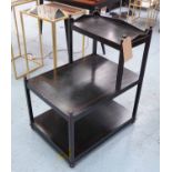 WILLIAM YEOWARD SIDE TABLE, three tiered in an ebonised and line painted finish,