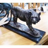 CONTEMPORARY SCHOOL BRONZE, the prowling tiger on marble base, 22cm H.