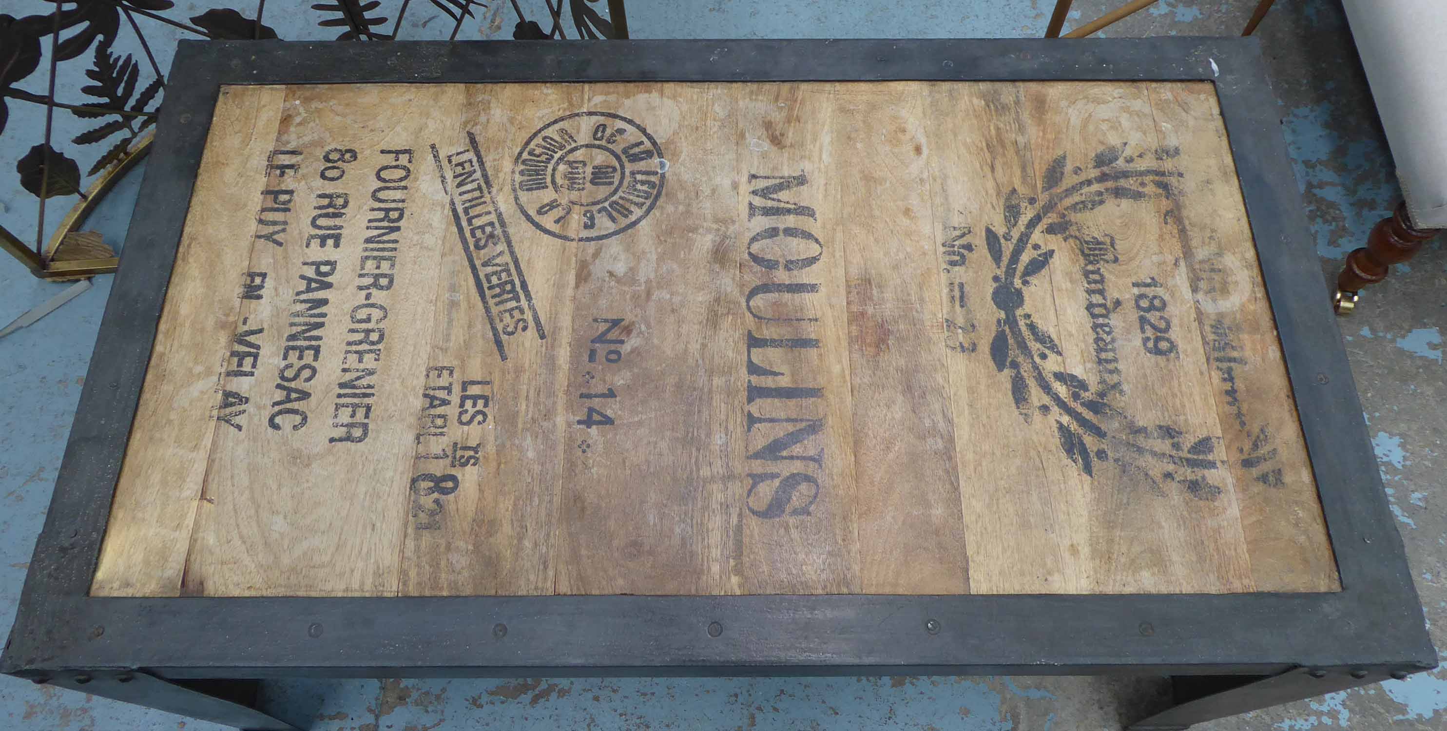 LOW TABLE, vintage French style with faux wine box boarding detail, 106cm x 59cm x 48cm. - Image 2 of 2