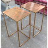 SIDE TABLES, a pair, contemporary coppered finish tops, 63cm x 30cm x 38cm.