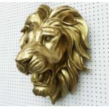 LION HEAD WALL RELIEF, gilt finish, 52cm x 40cm x 25cm approx.