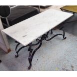 GARDEN LOW TABLE, French style, worked metal with marble top, 92cm x 42cm x 45cm.