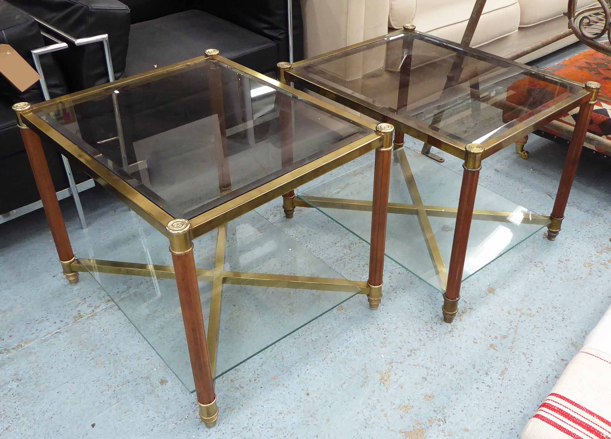 SIDE TABLES, a pair, vintage, 72cm x 60cm x 57cm.