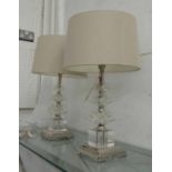 R VASTLEY LOTUS FLOWER DESIGN TABLE LAMPS, a pair, with shades, 58cm H.