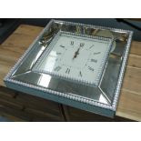 WALL CLOCK, contemporary mirrored frame, Roman numeral face, 50cm x 50cm x 6cm.