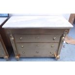 COMMODE, in a French empire inspired style, with marble top, 109.5cm x 49.5cm x 90.5cm.