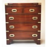 BACHELORS CHEST, Campaign style mahogany and brass bound with foldover top,