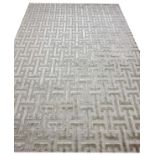 CONTEMPORARY ART DECO DESIGN SILK CARPET, 300cm x 200cm, geometric silver field.