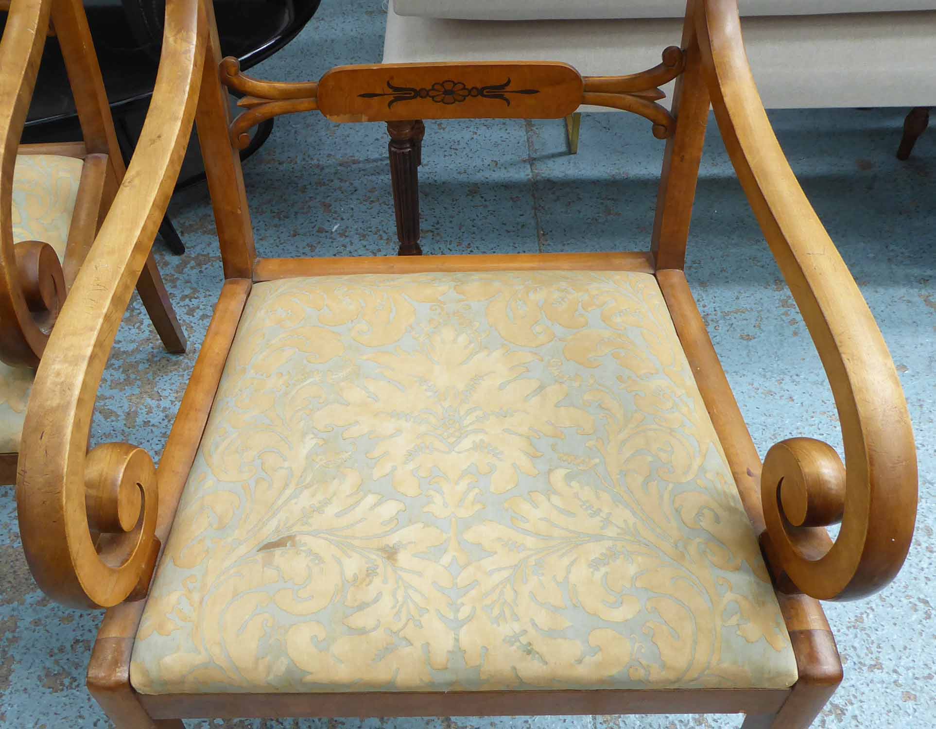 E PETTERSSON GEFIE MOBLERINGSAFFAR OPEN ARMCHAIRS, a pair, Swedish Art Deco birch and inlaid, - Image 2 of 2
