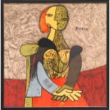 PABLO PICASSO 'Tete de Femme' on silk, plate signed, 79cm x 77cm W.