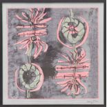 HENRY MOORE 'Fruit & Flowers' on silk, plate signed, 78cm x 78cm.