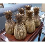 FAUX PINEAPPLES, a set of six, gilt finish, 31cm H.