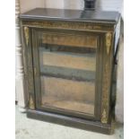 PIER CABINET, Victorian ebonised, inlaid and gilt metal mounted with glazed door enclosing shelves,
