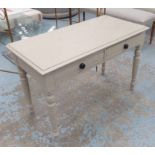 DRESSING TABLE, French provincial style, grey painted finish, with two drawers, 105cm x 51cm x 68cm.